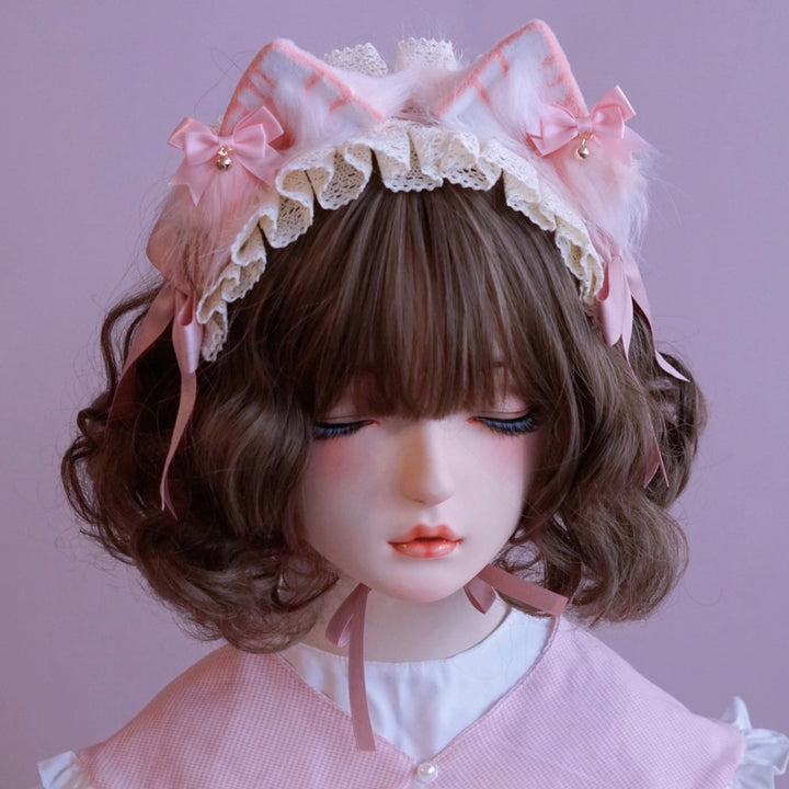 Pink Cat Ear Bell Lace Headband