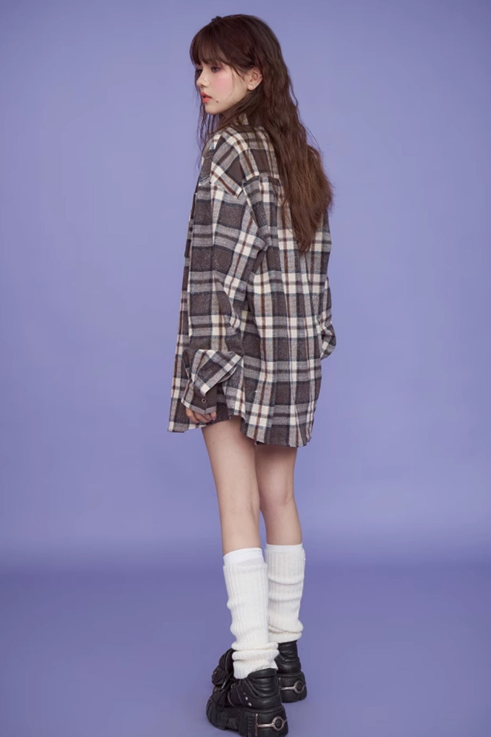 Plaid Long-Sleeve Shirt / Skirt