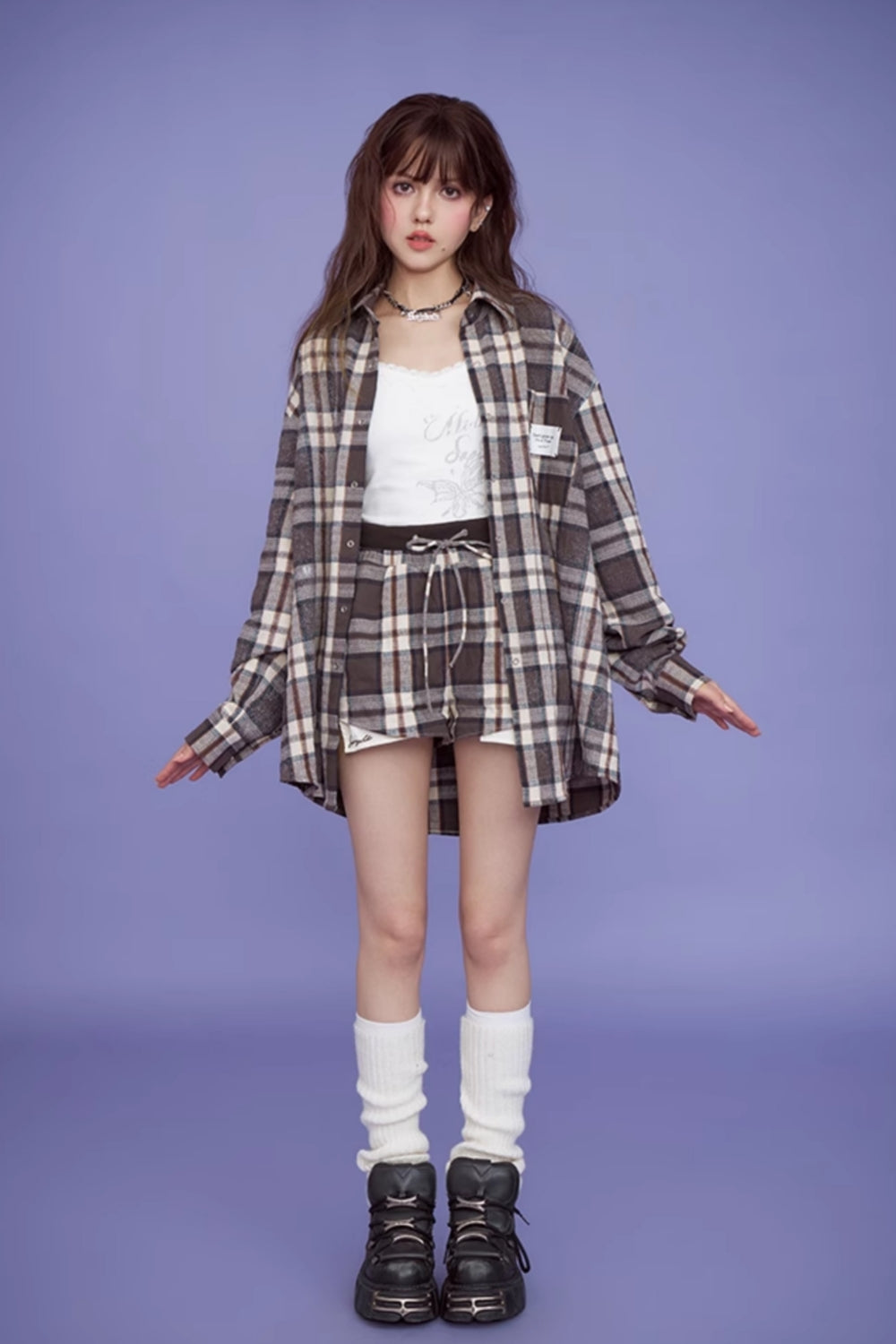 Plaid Long-Sleeve Shirt / Skirt