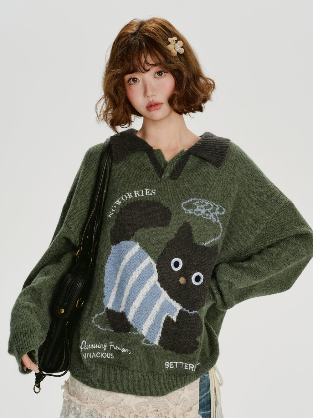Cat Pattern Knitwear Top