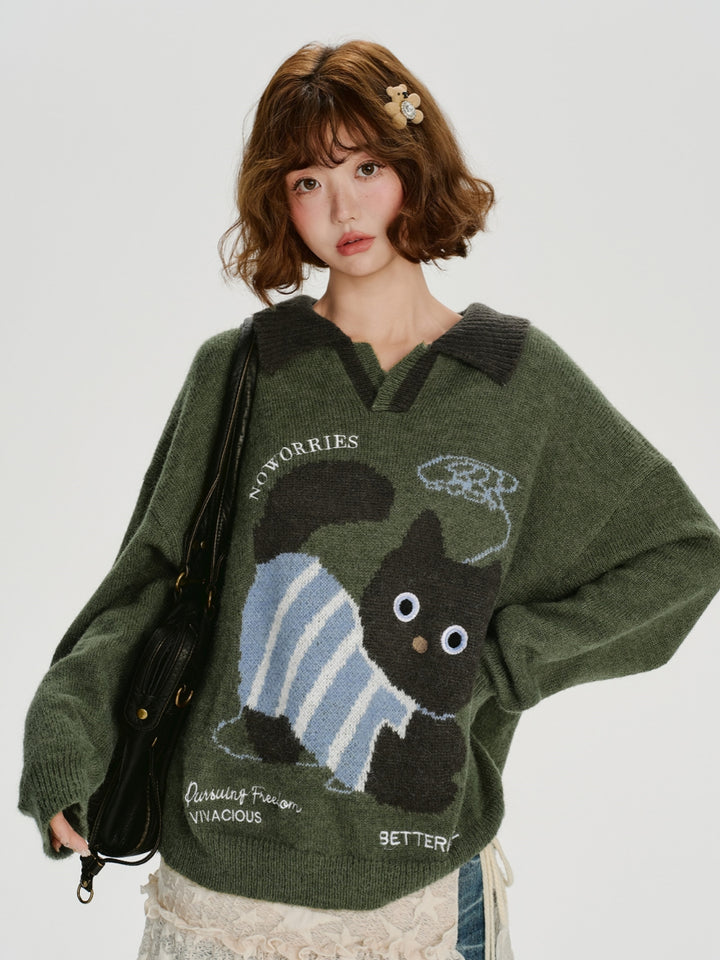 Cat Pattern Knitwear Top