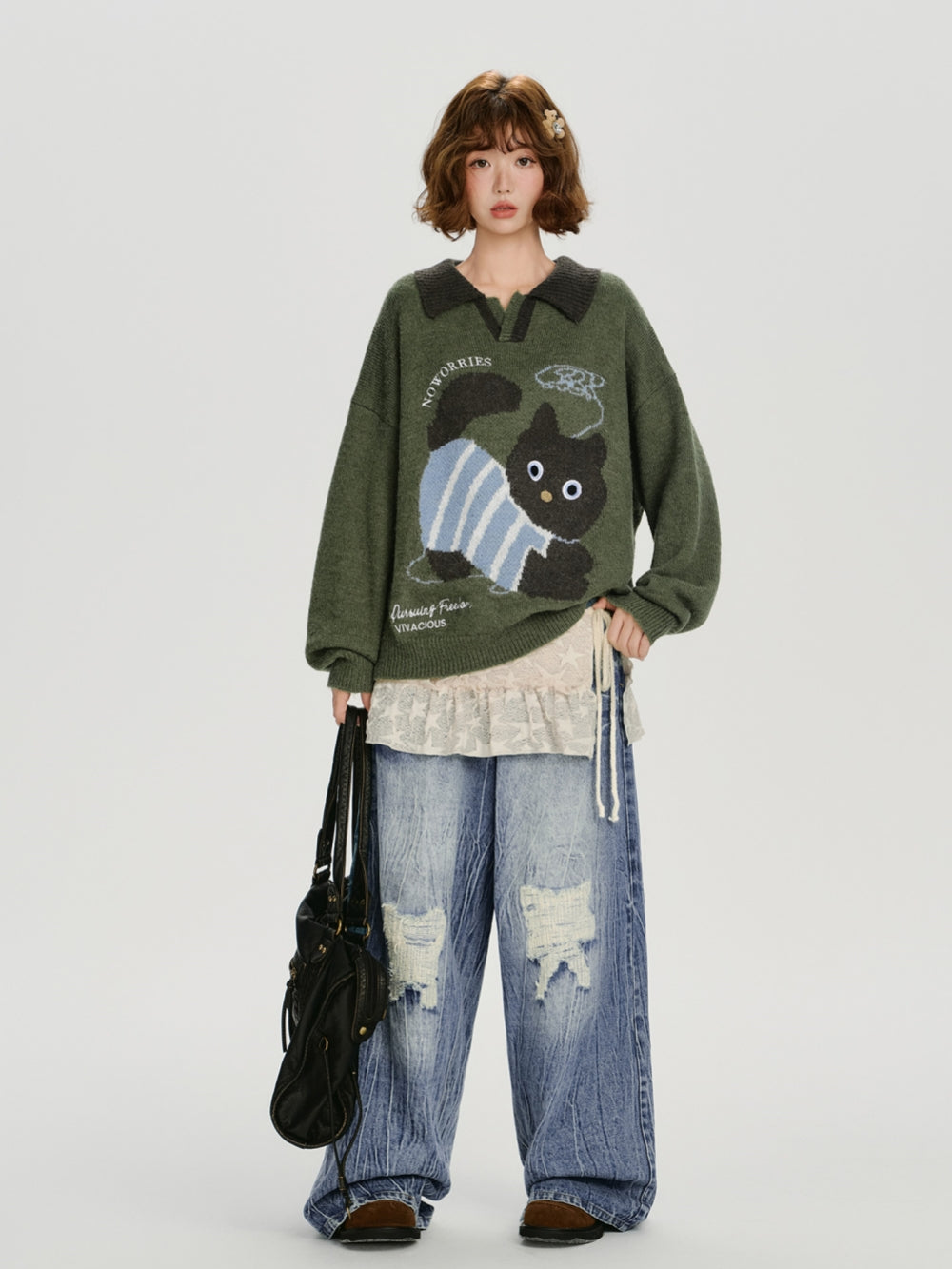 Cat Pattern Knitwear Top