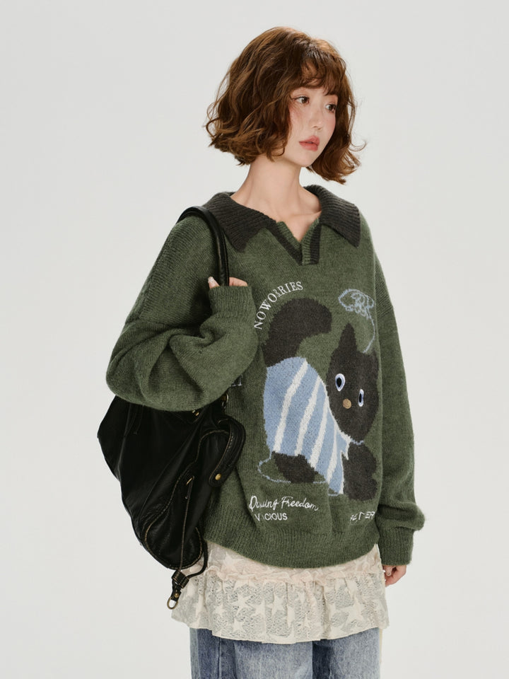 Cat Pattern Knitwear Top