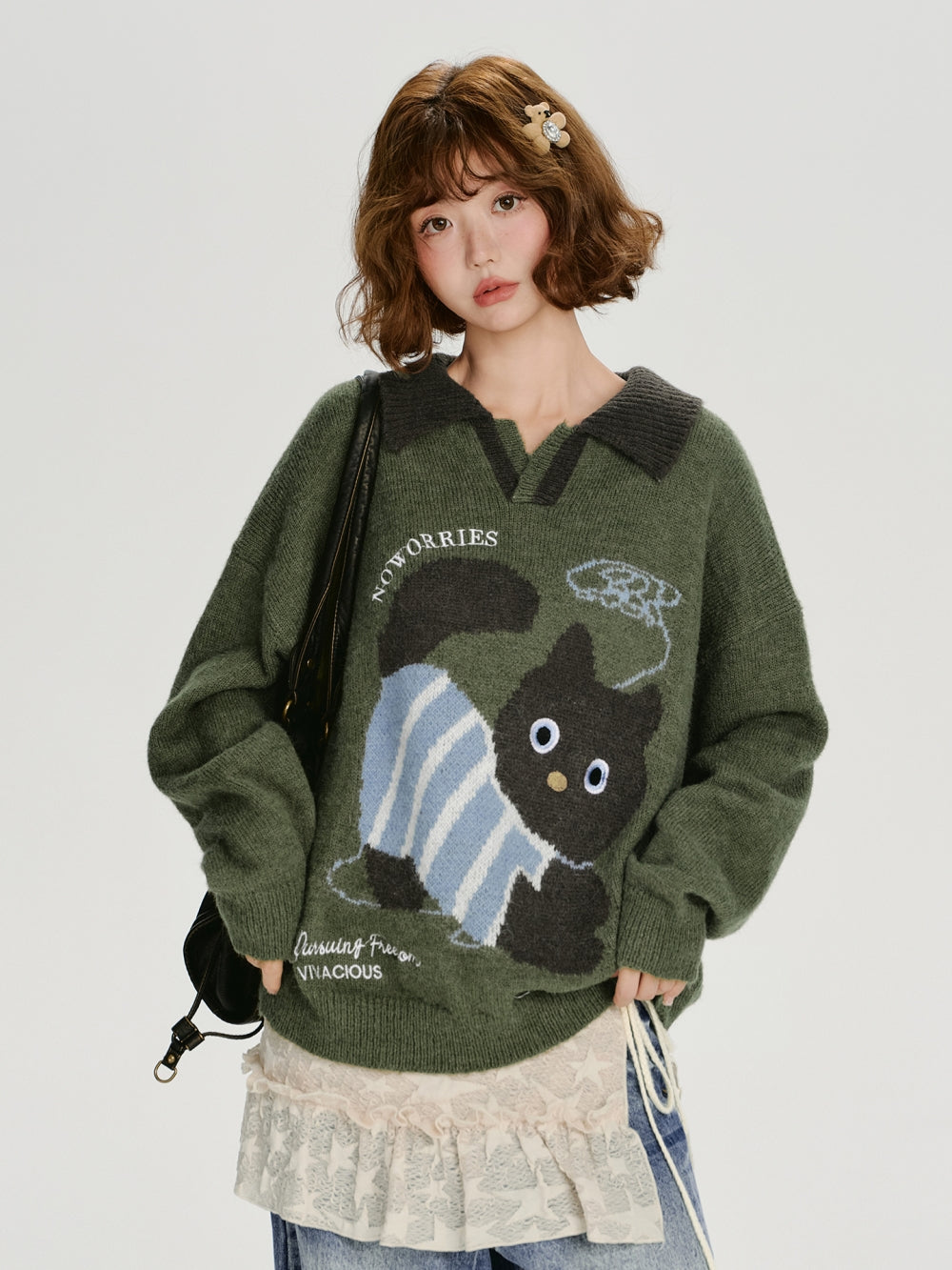 Cat Pattern Knitwear Top