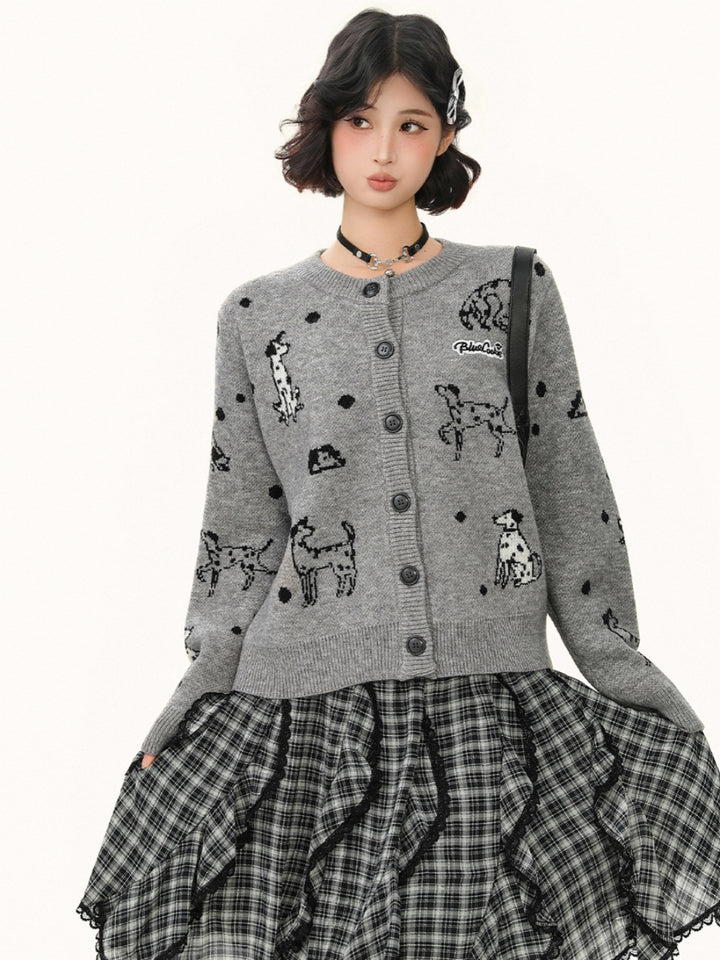 Puppy Jacquard Knit Cardigan