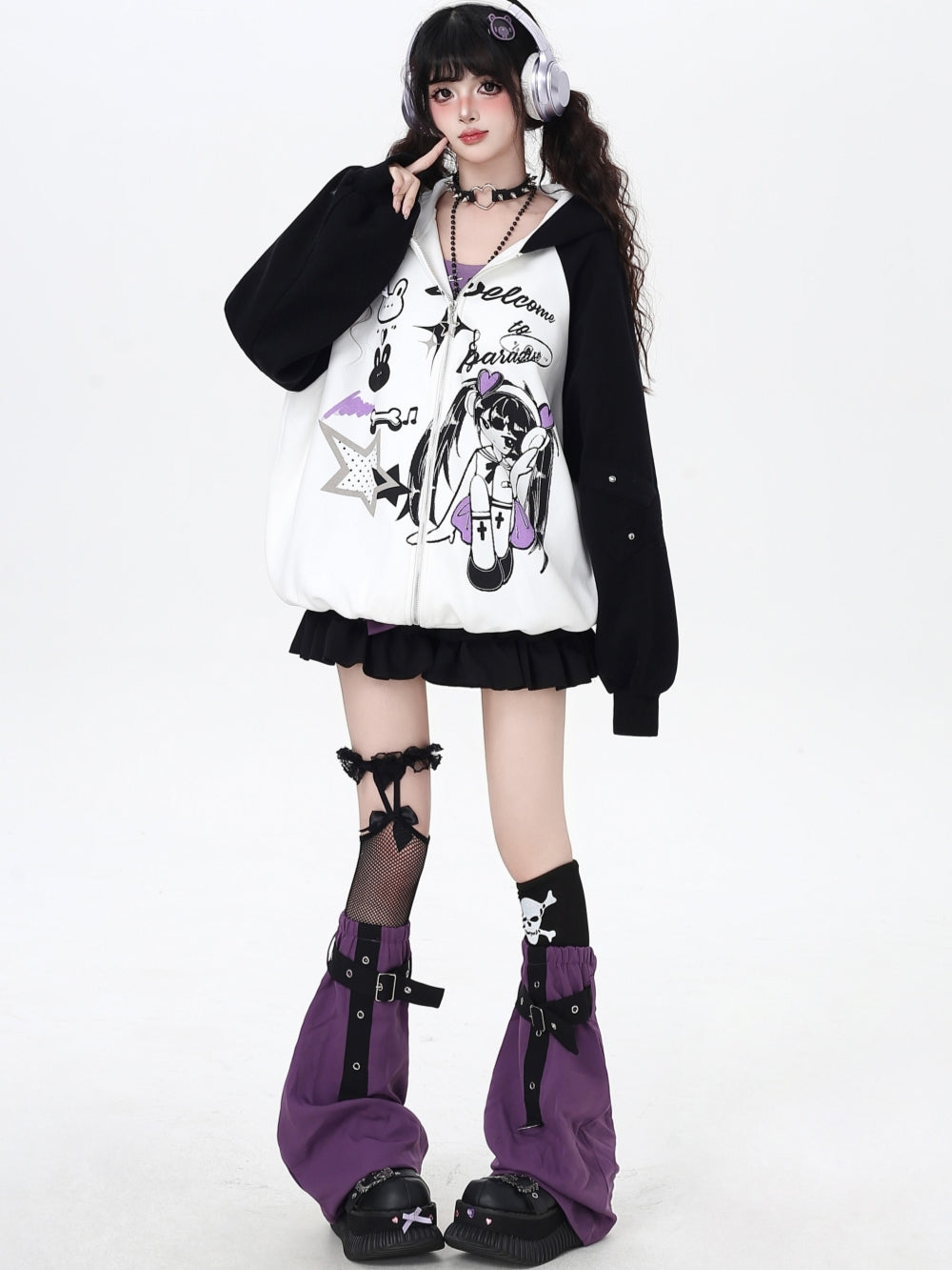 Reality Glitch Y2K Print Zip-Up Hoodie