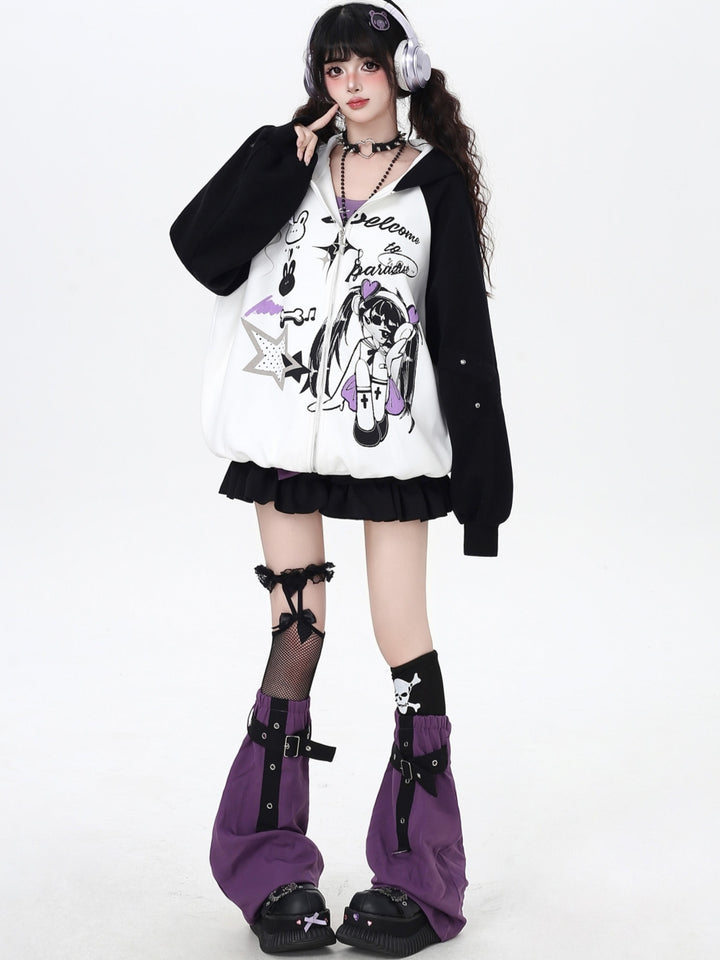 Reality Glitch Y2K Print Zip-Up Hoodie