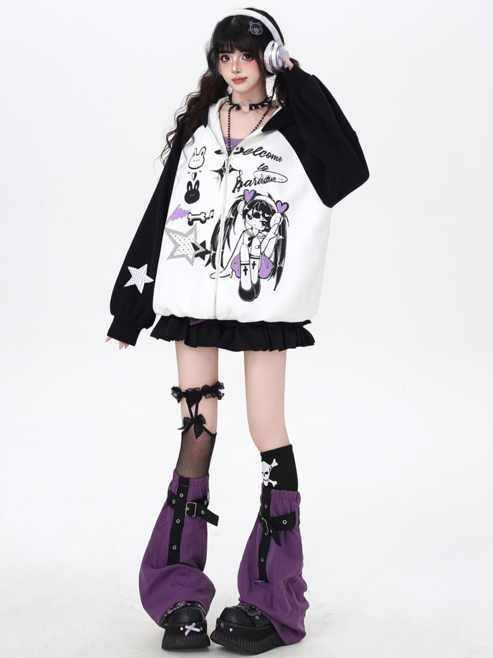 Reality Glitch Y2K Print Zip-Up Hoodie