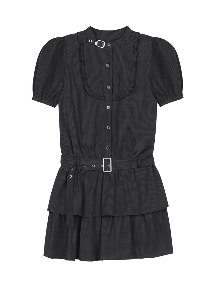 Buckle Collar Ruffle Mini Dress