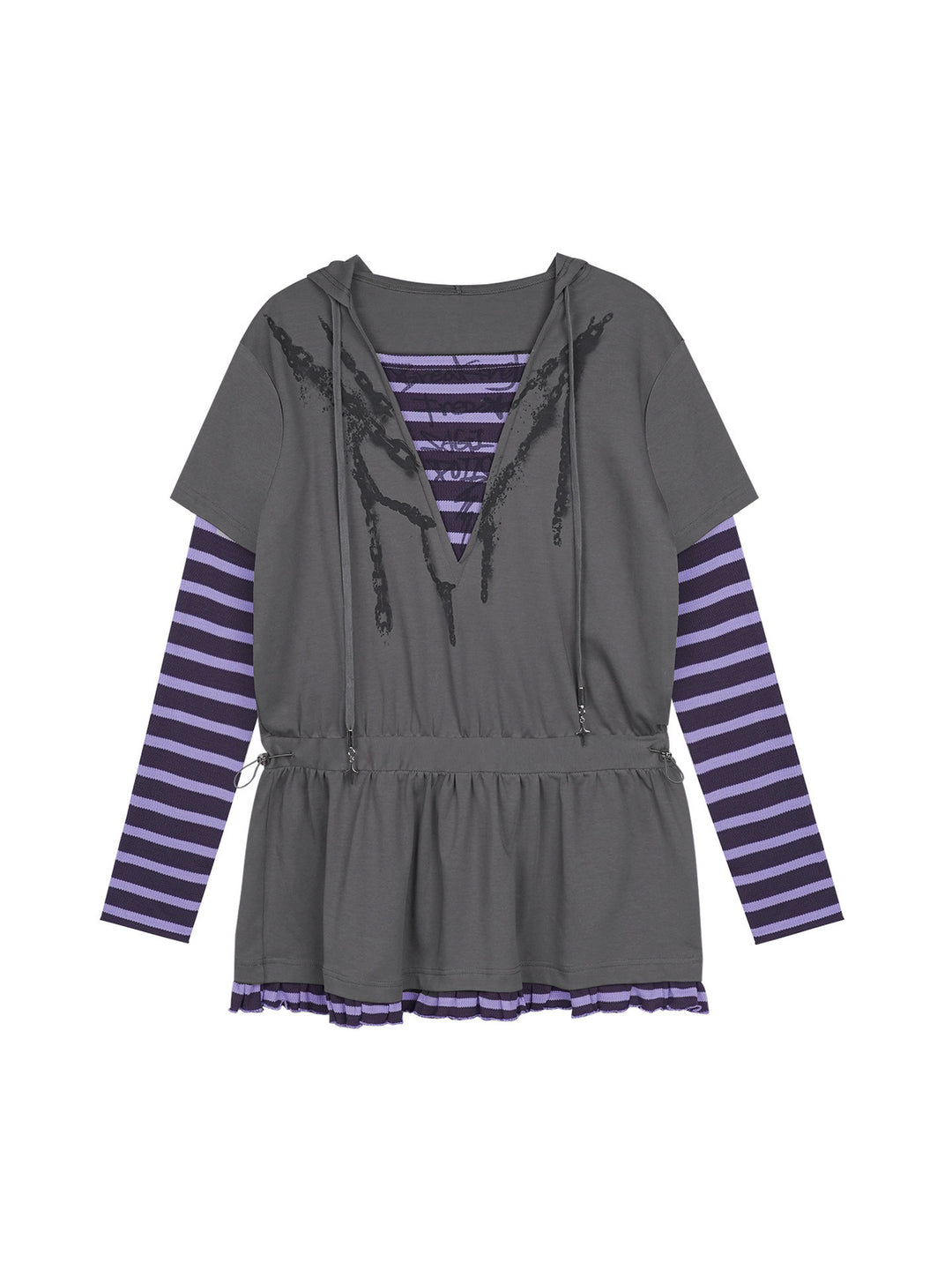 Grunge Layered Hooded Mini Dress