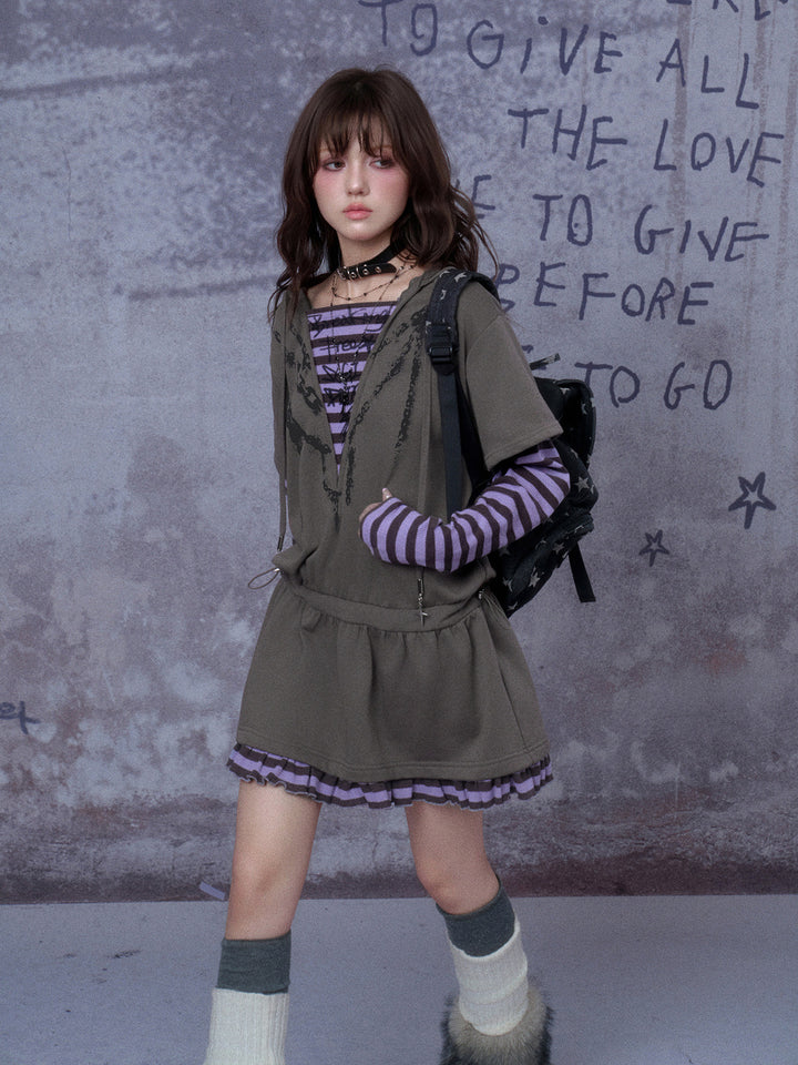 Grunge Layered Hooded Mini Dress