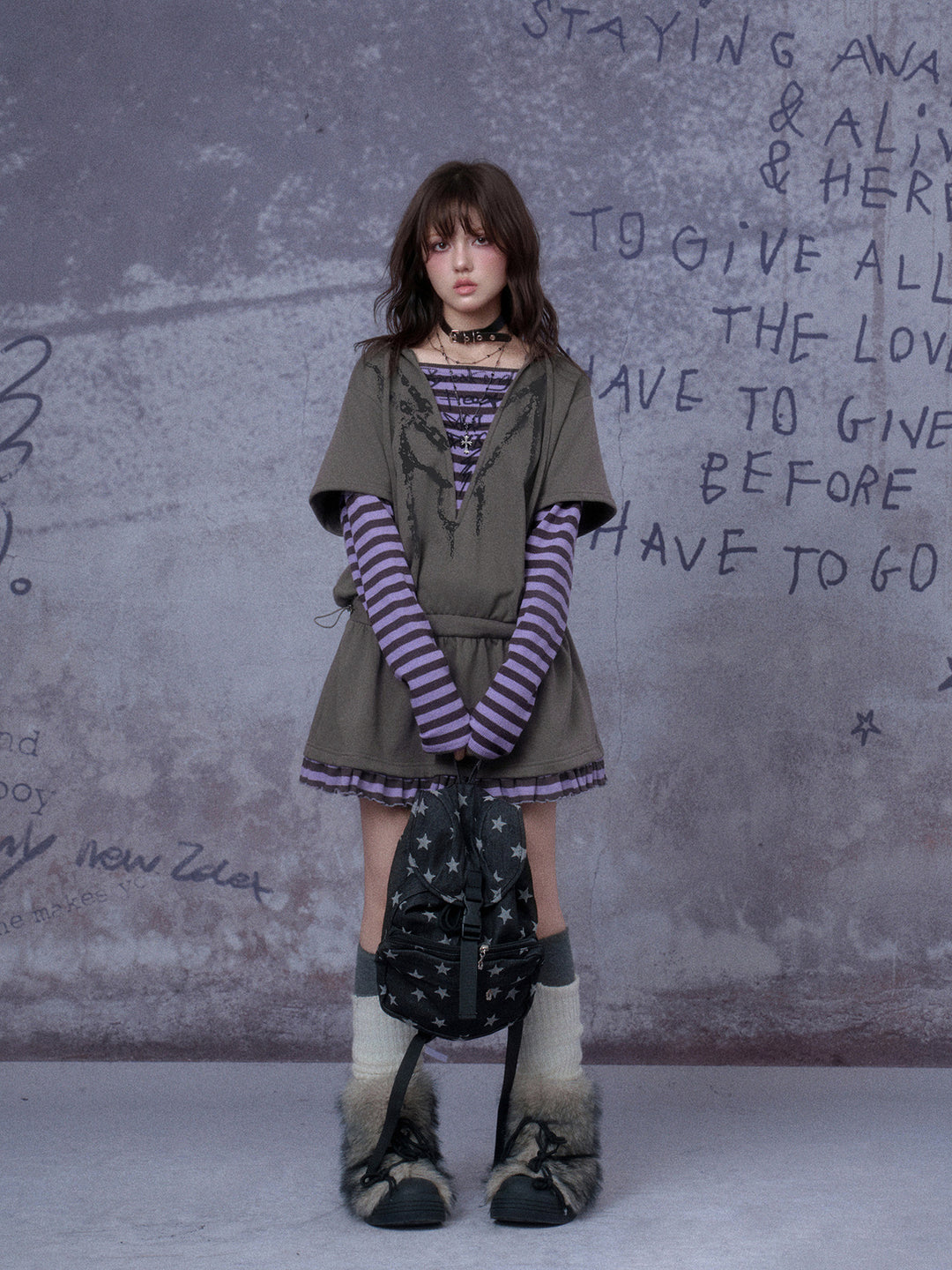Grunge Layered Hooded Mini Dress