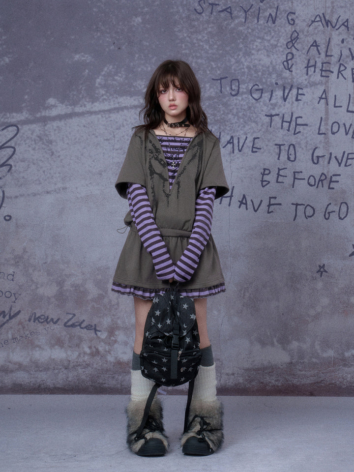 Grunge Layered Hooded Mini Dress