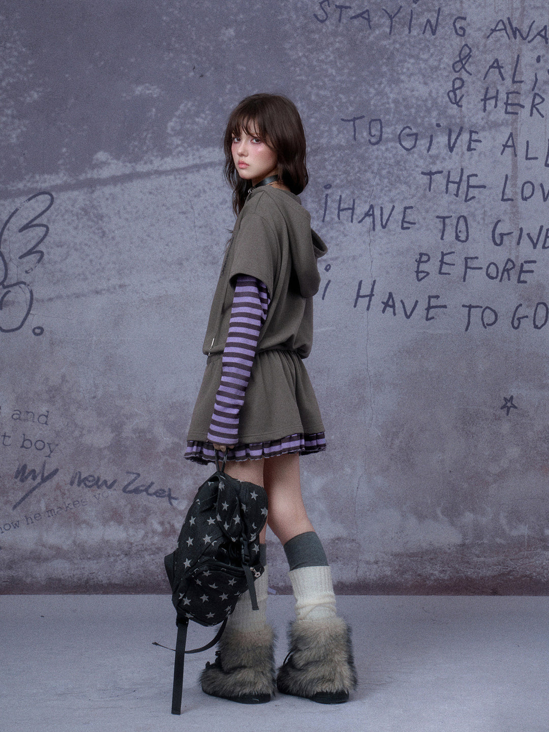 Grunge Layered Hooded Mini Dress