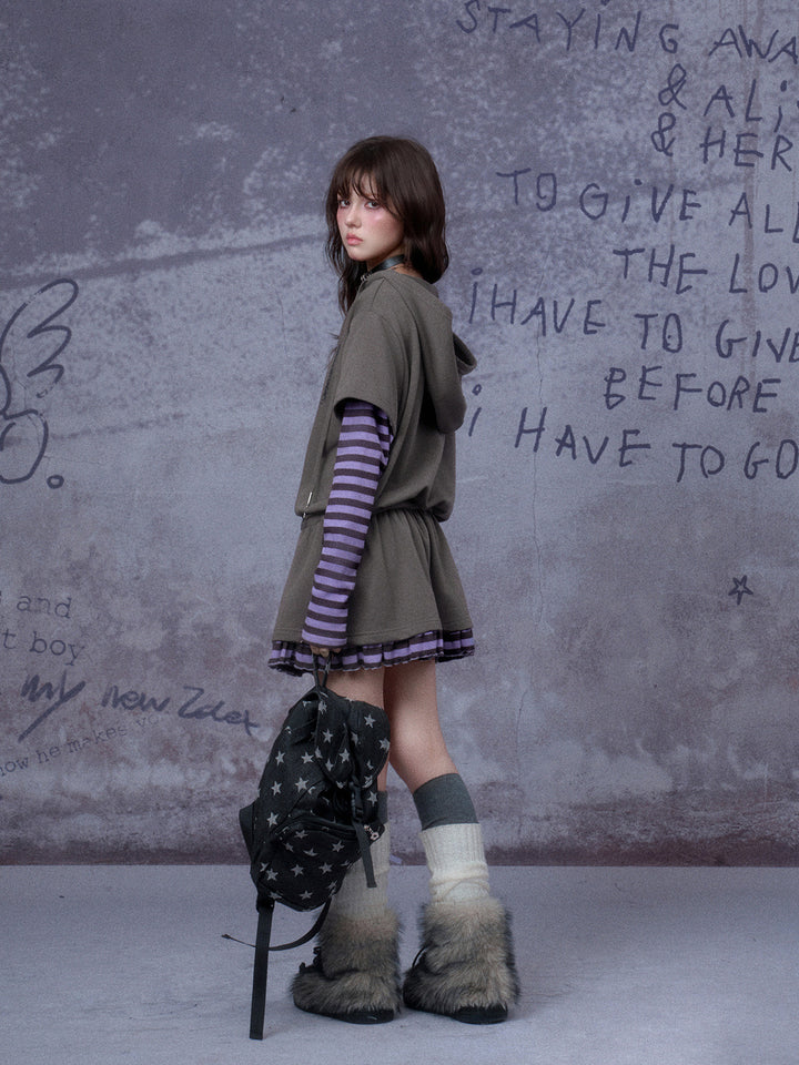 Grunge Layered Hooded Mini Dress