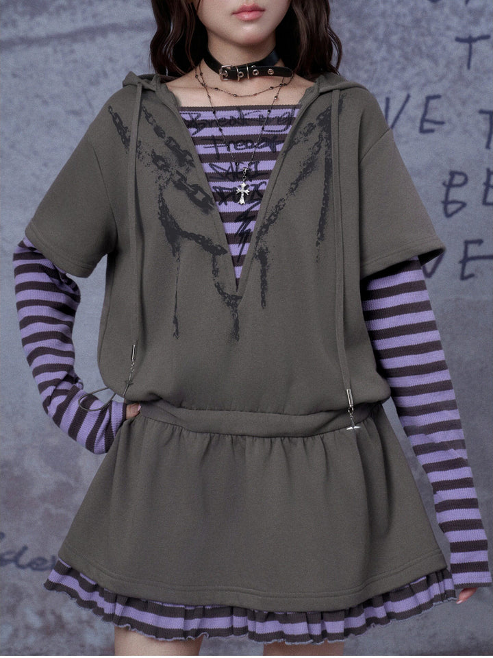 Grunge Layered Hooded Mini Dress