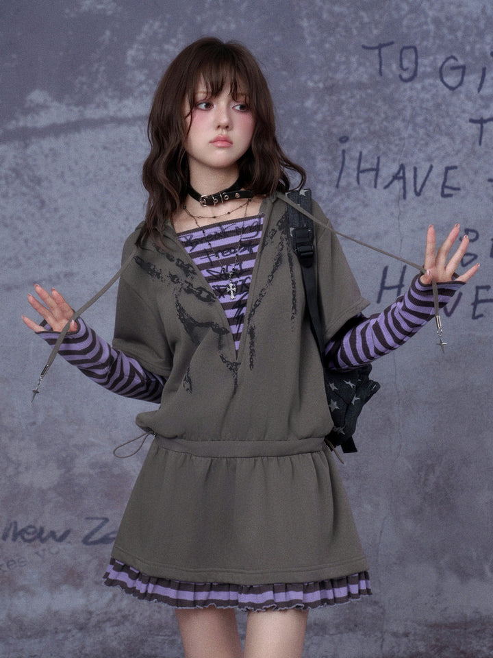 Grunge Layered Hooded Mini Dress