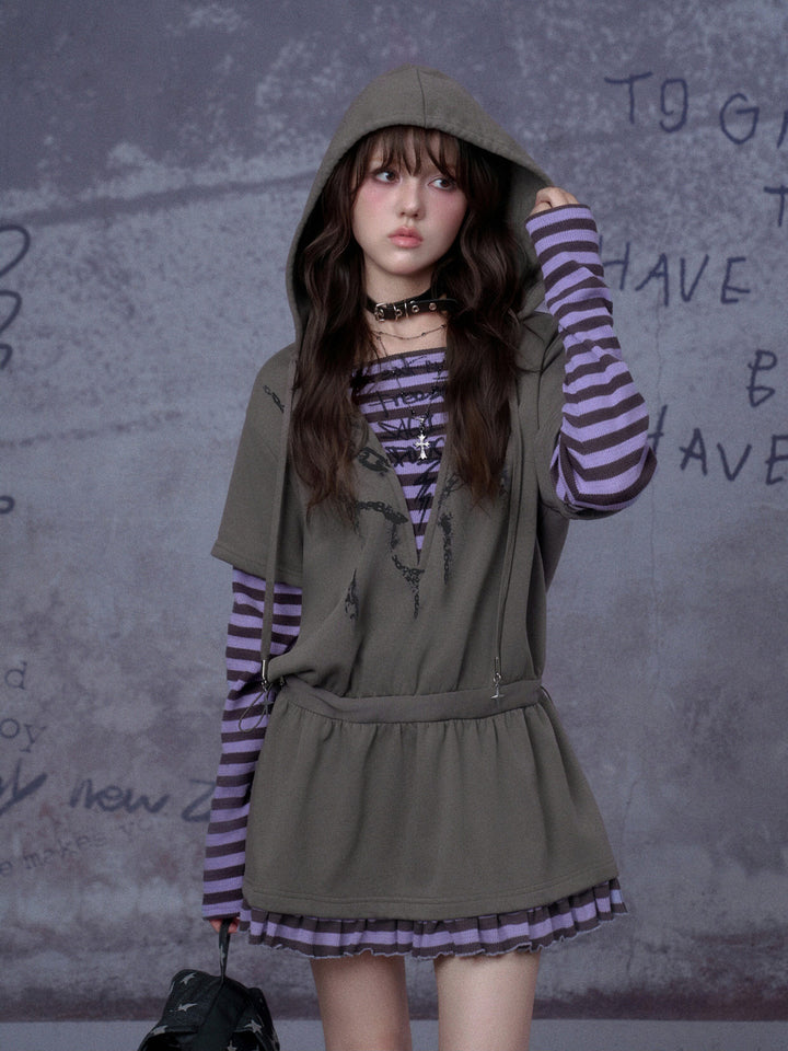 Grunge Layered Hooded Mini Dress