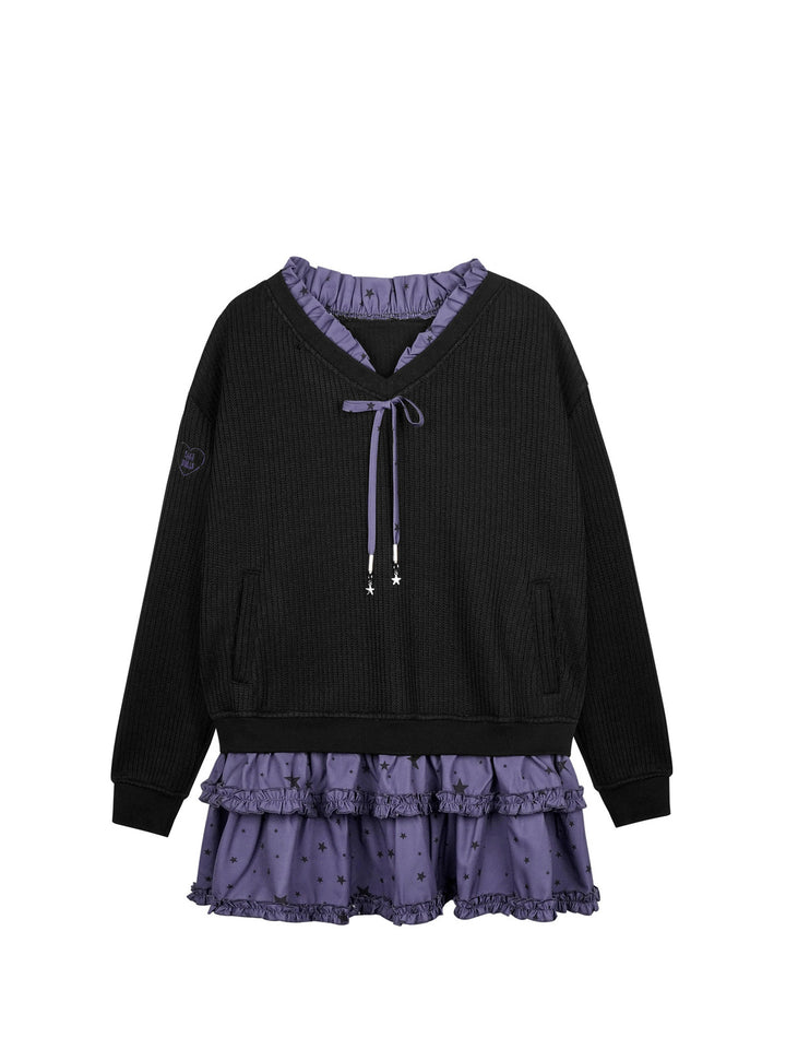 Star Print Knit Overlay Mini Dress