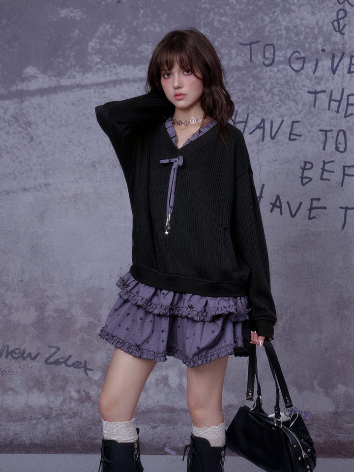 Star Print Knit Overlay Mini Dress