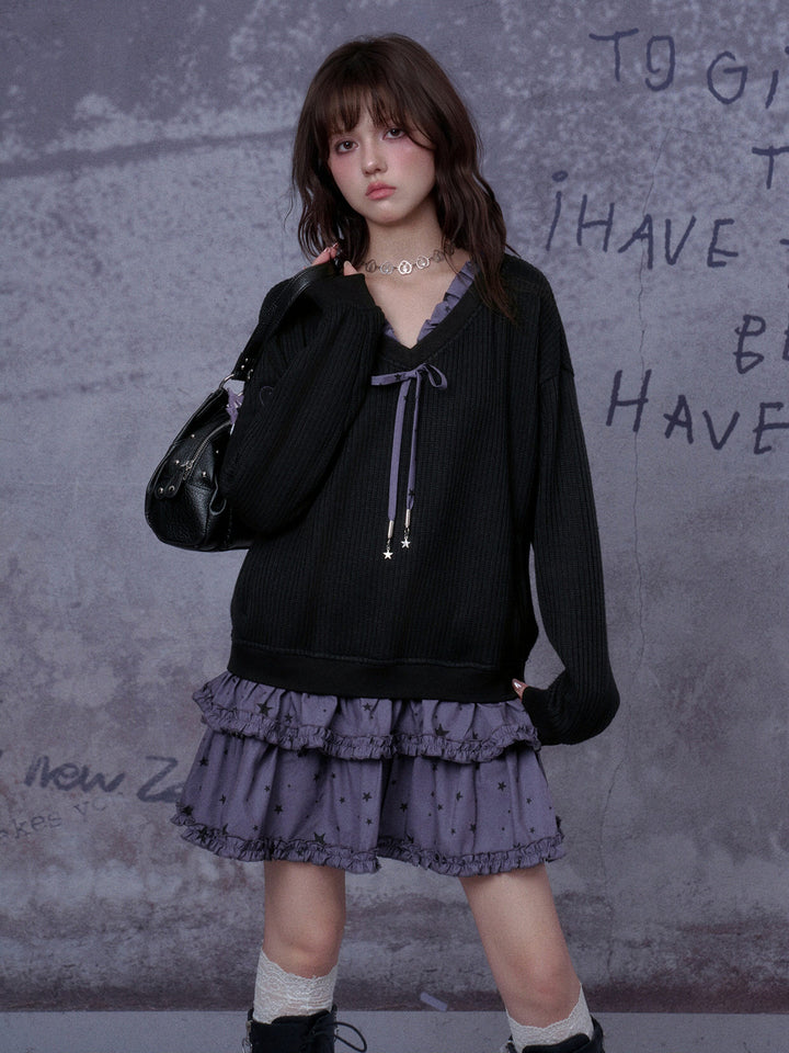 Star Print Knit Overlay Mini Dress