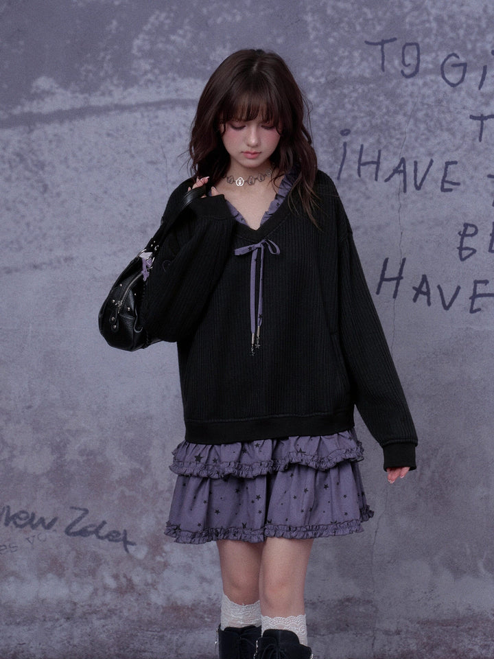Star Print Knit Overlay Mini Dress
