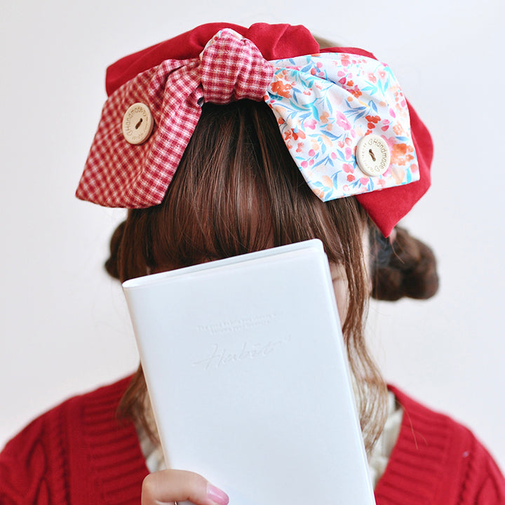 Checkered Floral Large Bow Headband