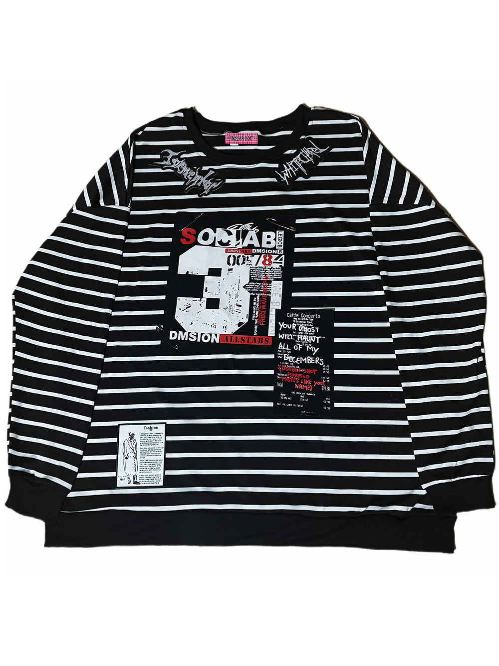 Black Striped Graphic Oversized Long Sleeve T Shirt