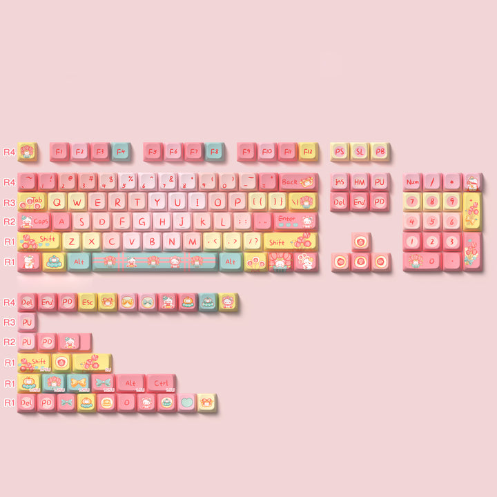 Cartoon Tulip Bear Keycaps Set for Mechanical Keyboards