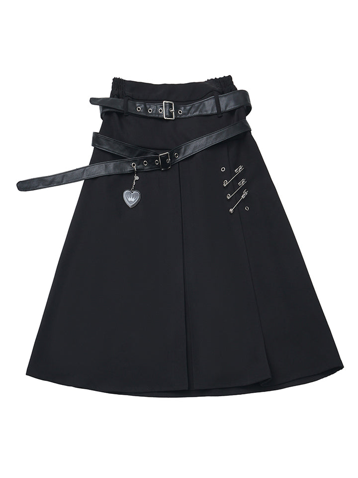 Punk Buckle Belted Safety Pin Skirt