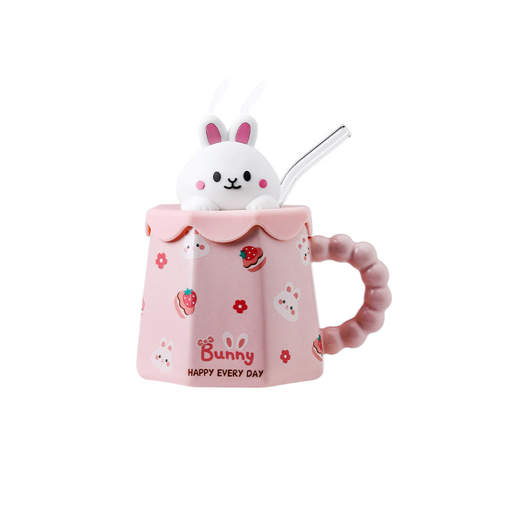 Cartoon Bear Bunny Panda Ceramics Mug With Lid