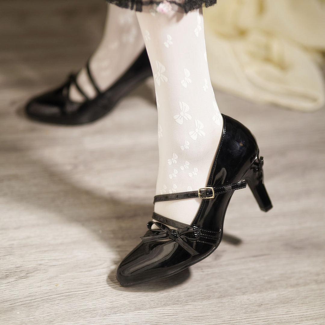 Black Pointed-Toe Bow High Heel Shoes