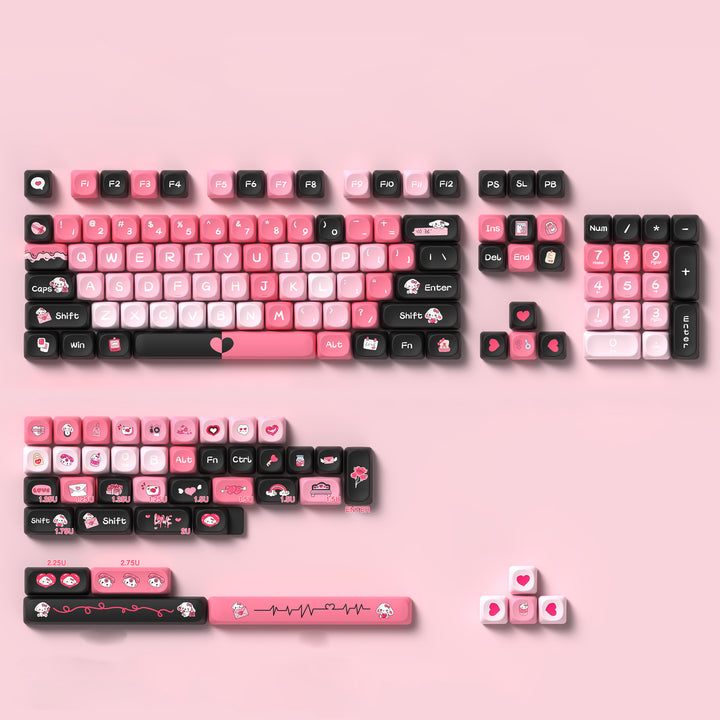 Red and Black Heart Theme Keycaps Set for Mechanical Keyboards