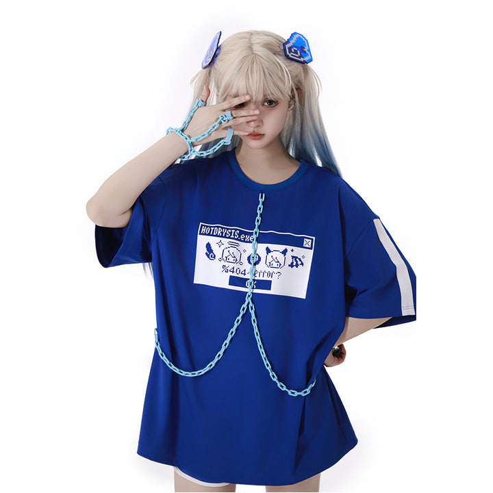 Cyber Y2K Pixel Tee Shorts Leg Warmers Hair Clip