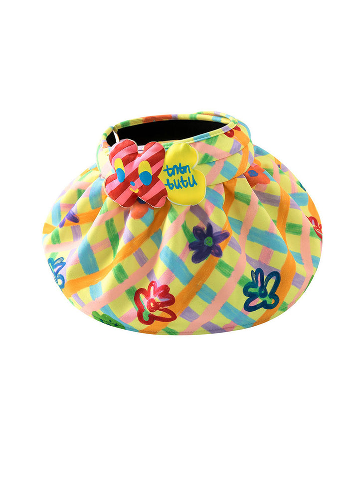 Yellow Floral Bow Wide Brim Visor