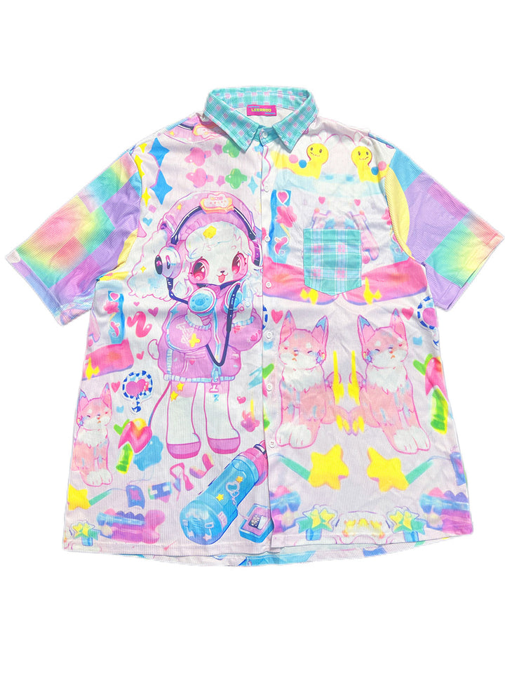 Kawaii Pastel Cartoon Button Up Shirt