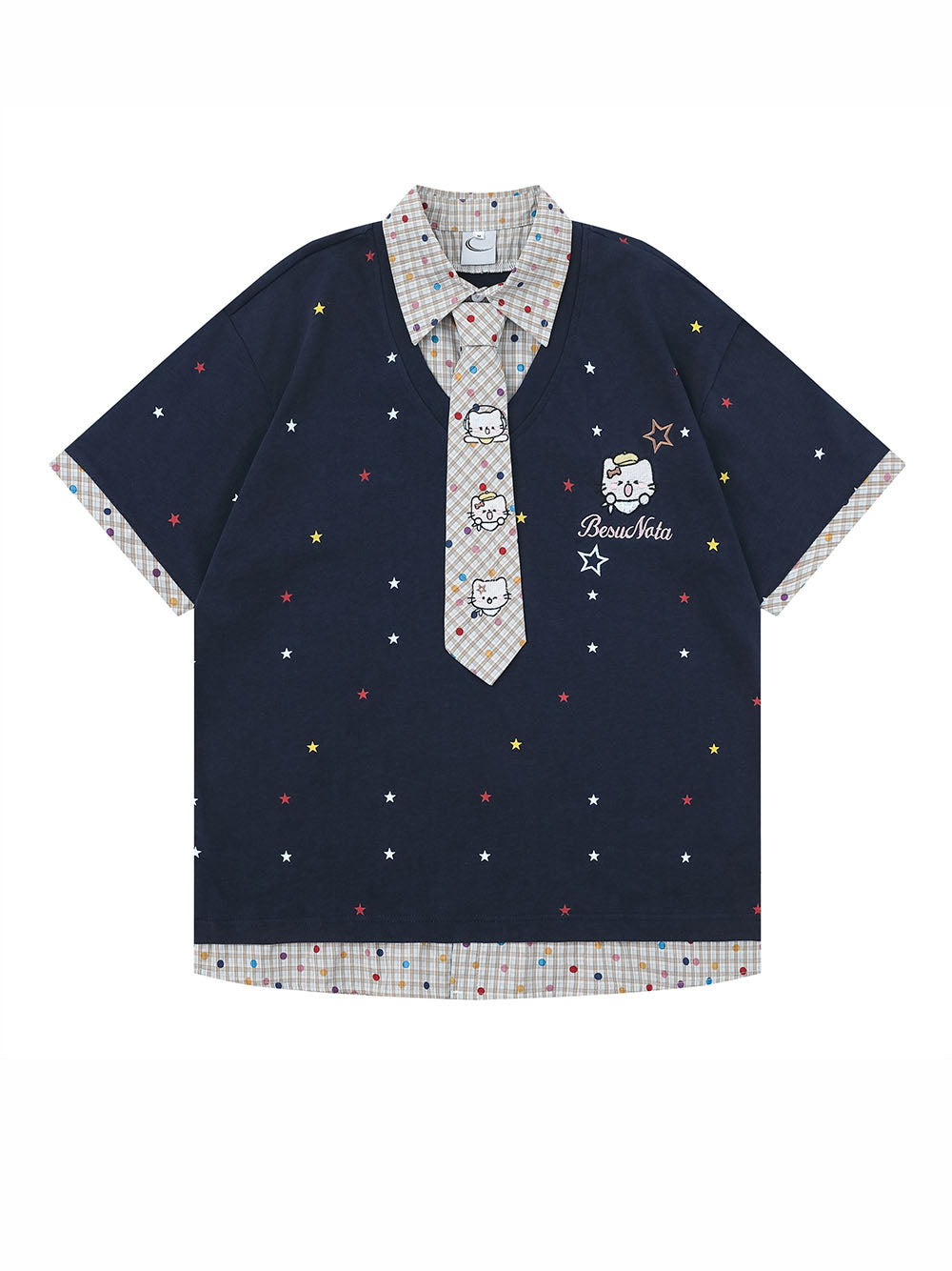 Star Print Collar Tie T Shirt