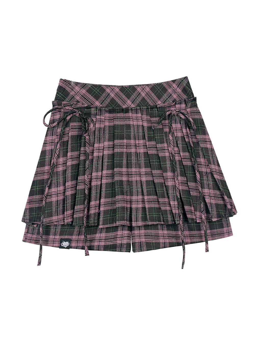 Pink Green Plaid Layered Mini Skirt