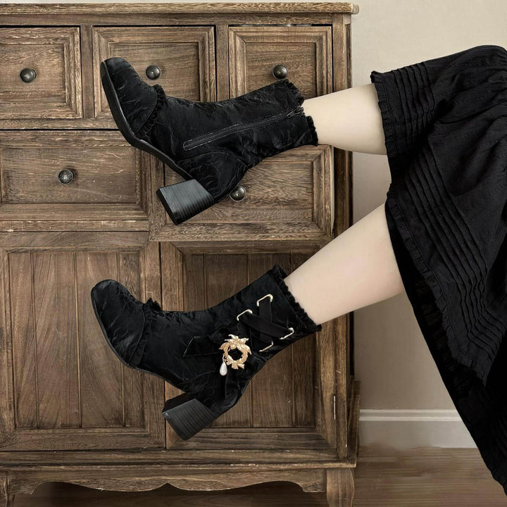 Black French Autumn-Winter Elegant Lolita Boots