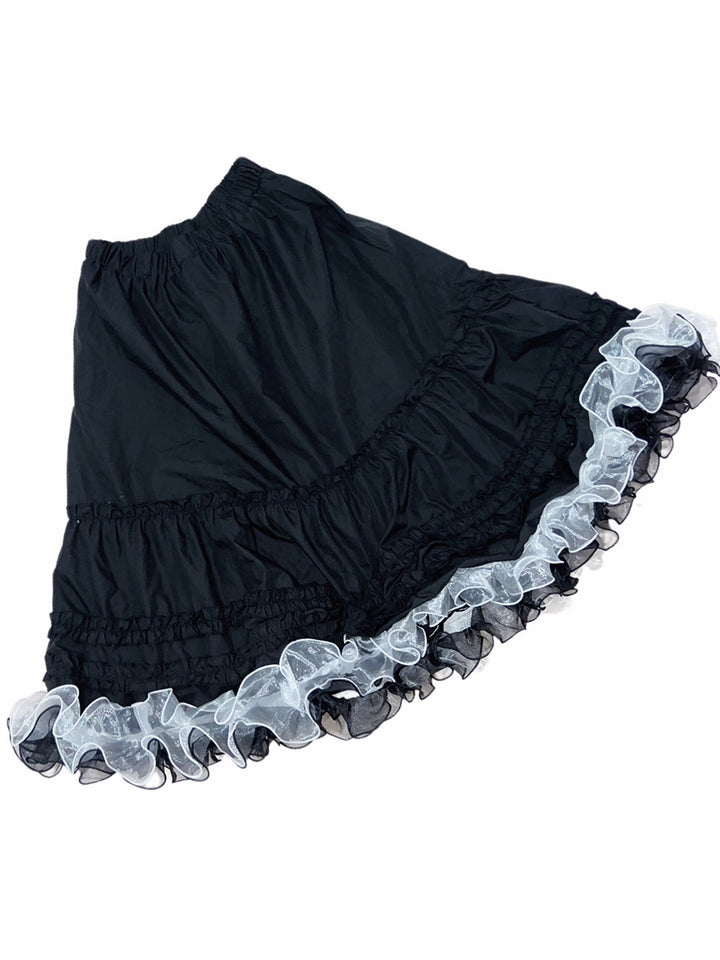 Black Contrast Ruffle Tiered Midi Skirt
