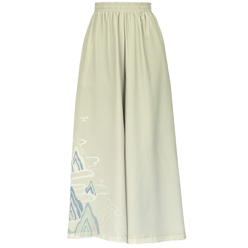 Chinese-style Printed Chiffon Wide-leg Pants