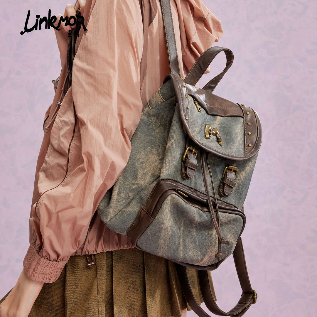 Vintage Studded Drawstring Backpack