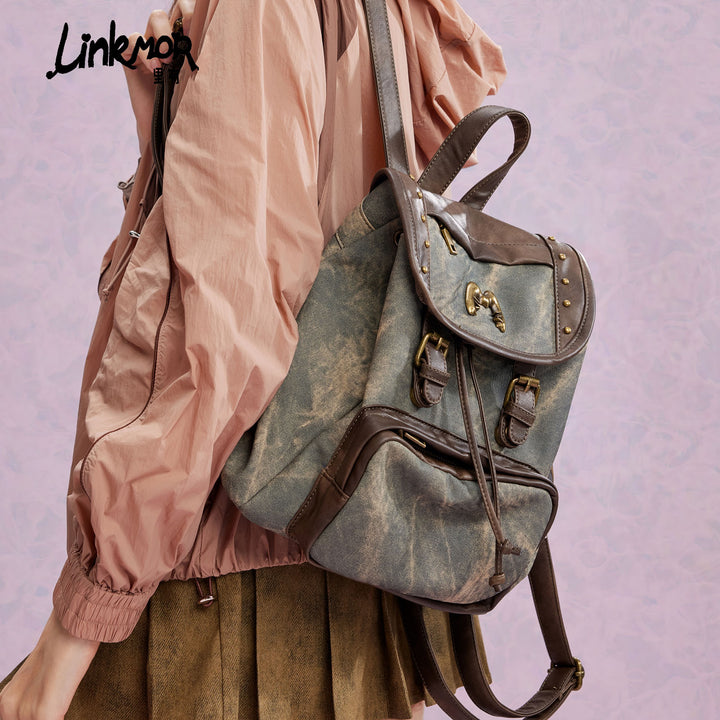 Vintage Studded Drawstring Backpack