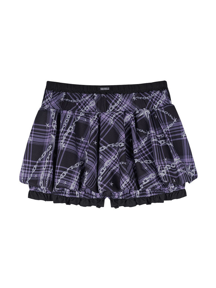 Dark Coquette Purple Plaid Ruffled Skirt