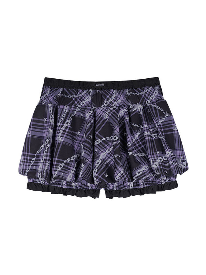 Dark Coquette Purple Plaid Ruffled Skirt