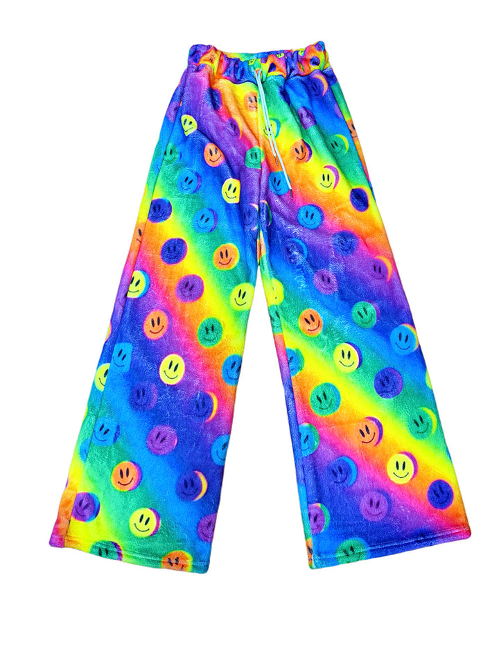 Rainbow Smiley Face Wide Leg Pants