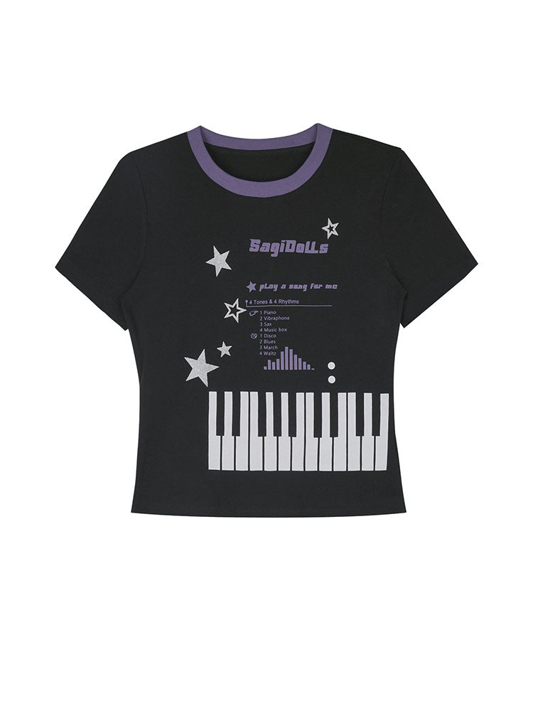 Y2K Piano Star Graphic Baby T-shirt