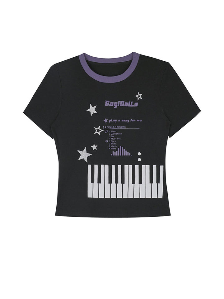 Y2K Piano Star Graphic Baby T-shirt