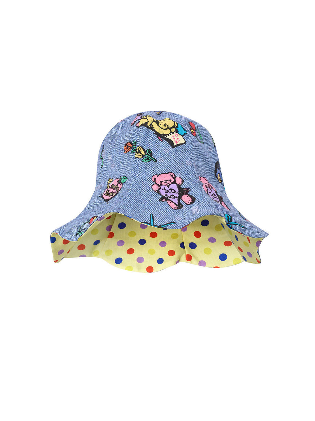 Blue Cartoon Polka Dot Wavy Bucket Hat