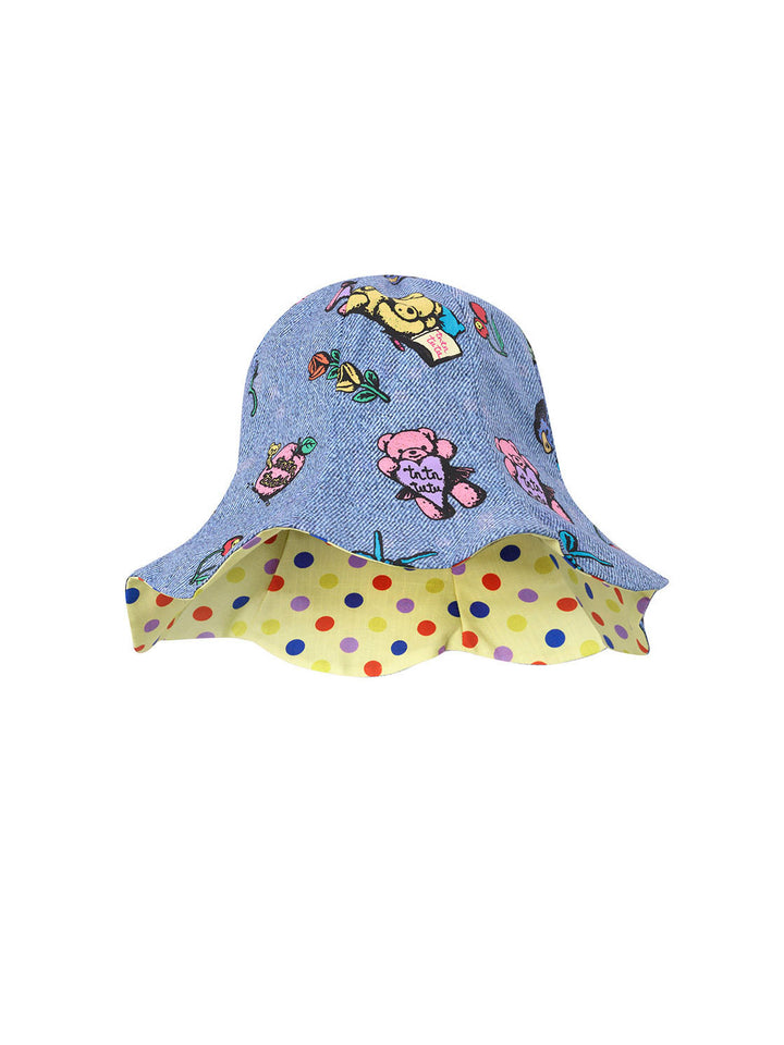 Blue Cartoon Polka Dot Wavy Bucket Hat